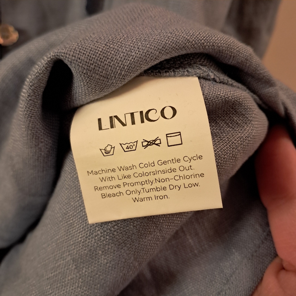 Lintico Top Women's Large L Blue Chambray Linen Fitted Office Career Coastal - Picture 8 of 13